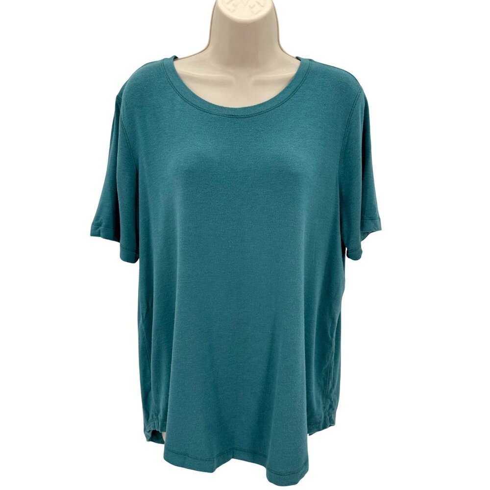 Matty M Womens Relaxed Fit Teal T-Shirt Size L Rayon & Spandex Blend